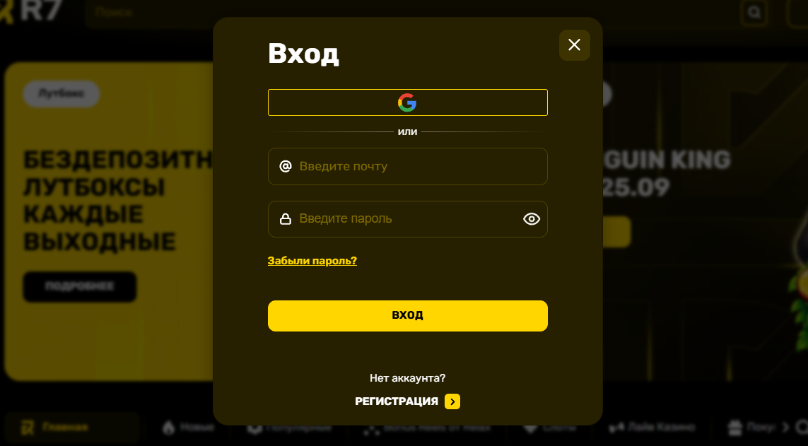 Форма входа R7.